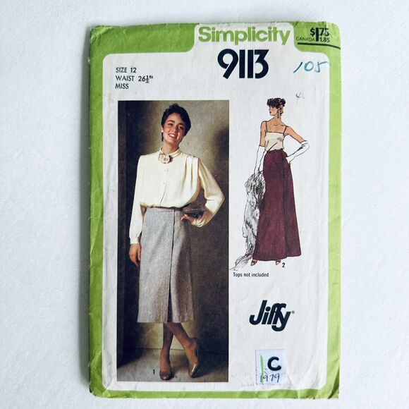 VINTAGE SIMPLICITY 9113 SIZE 12 Jiffy FRONT WRAP SKIRT 2 LENGTHS SEWING PATTERN - Picture 1 of 2
